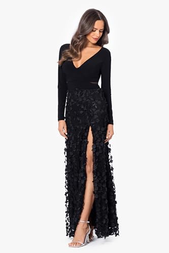 Women's Long Sleeve V-Neck Floral Skirted Gown