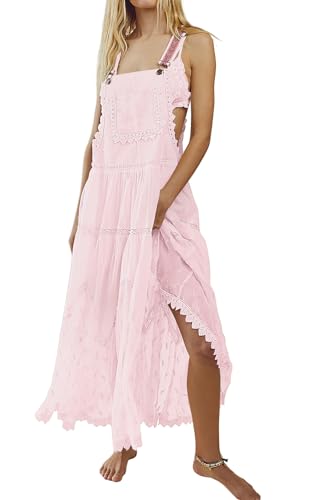 Women Bib Overall Dress Jumper Babydoll Pinafore Dress Embroidered Lace Maternity Straps Suspender Dress