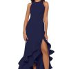 Women's Petite Long Sleeveless Stretch Scuba Crepe Ruffle Dress