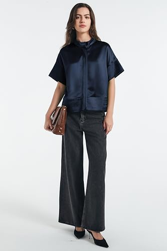 Women's Button Down Shirts Short Sleeve Cropped Dressy Casual Shirts Tops Loose Business Work Blouses