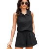 100% Linen Sets for Women 2 Piece Lounge Outfits Collared Sleeveless Button Down Shirt High Waisted Shorts Summer Set