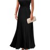Women's Summer Maxi Dresses Elegant V Neck Ruffle Flutter Sleeves Empire Waist Pleated Flowy Wedding Guest Dress