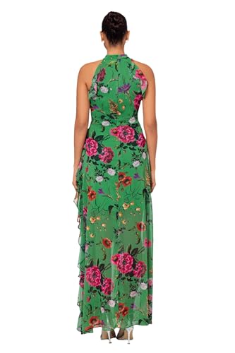 Women's Sleeveless Halter Neck Long Chiffon Floral Ruffle Dress