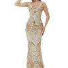 Women's Wedding Bridesmaid Gown Sequined Mermaid V Neck Sleeveless Evening Dress