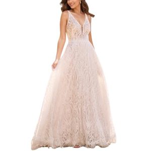 Women's Lace Boho Wedding Dress for Bride with Double Shoulders 2025 Bohemian Long A-Line Beach Bridal Gowns