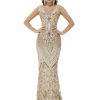 Women's Wedding Bridesmaid Gown Sequined Mermaid V Neck Sleeveless Evening Dress