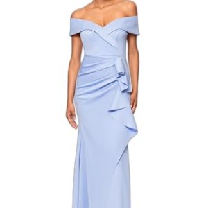 Women's Long Off Shoulder Sweetheart Neck Side Ruffle Gown