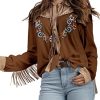 Women's Embroidered Western Long Sleeve Buttons Down Shirts Collared Retro Casual Blouses Shirts