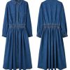 Women's Denim Dress Lapel Button Down Long Sleeve A Line Jeans Maxi Dress Plus Size Denim Shirt Dress with Pockets