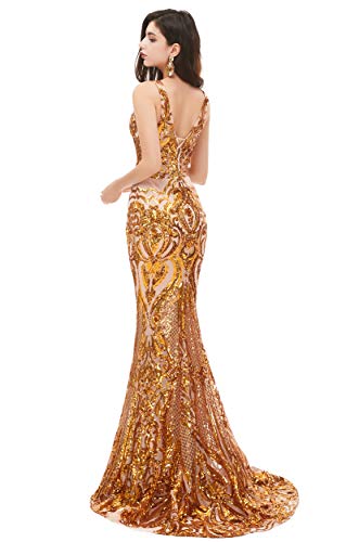 Women's V-Neck Sequins Sleeveless Lace-up Mermaid Evening Dress