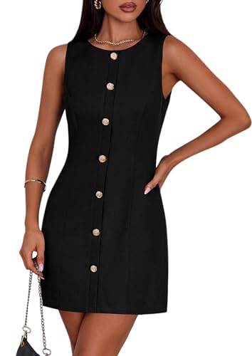 Work Dresses for Women 2025 Summer Business Formal Short Dress Sleeveless Button Down Elegant Office Outfits