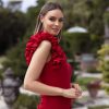 Women's Long One Shoulder Ruffle Scuba Crepe Dress (Standard & Petite)
