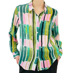 Women's 100% Pure Silk Blouse Long Sleeve Button Down Shirt Spring Summer Elegant Floral Striped Tops Women Smooth Blouses