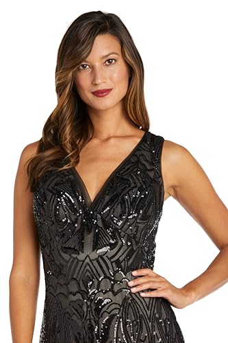 Long Beaded Dress W/Contrast Lining, V-Neckline & Godet Skirt
