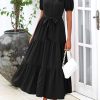 Womens Summer Dresses 2025 Short Sleeve Maxi Dress Casual V Neck Button Down Tiered A Line Flowy Midi Shirt Dress