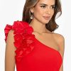Women's Long One Shoulder Ruffle Scuba Crepe Dress (Standard & Petite)