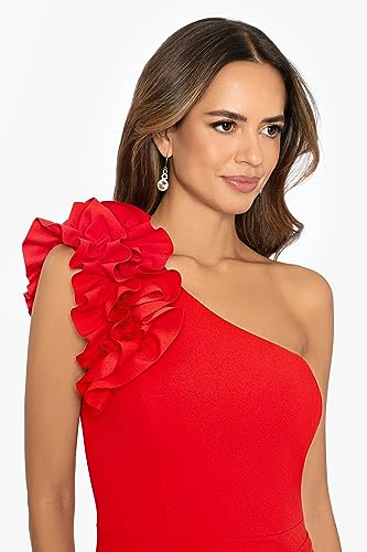 Women's Long One Shoulder Ruffle Scuba Crepe Dress (Standard & Petite)