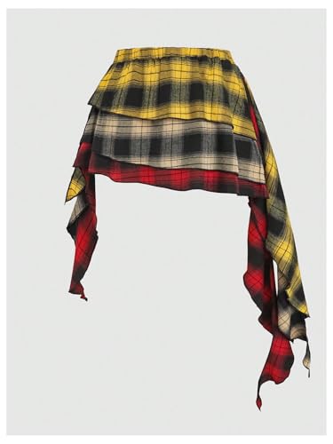 Women's Plaid Skirt Low Waist Asymmetrical Tiered Ruffle Y2k Mini Skirts