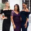 Women's Long Off The Shoulder Scuba Crepe Dress (Reg and Petite)