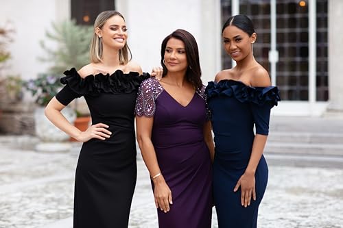 Women's Long Off The Shoulder Scuba Crepe Dress (Reg and Petite)