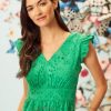 Women's Sleeveless V-Neck with Ruffle Shoulder Detail and Tiered Skirt