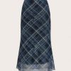 Women's Vintage Plaid Print Layered Fishtail Skirt High Waist Long Skirts
