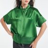 Women's Button Down Shirts Short Sleeve Cropped Dressy Casual Shirts Tops Loose Business Work Blouses