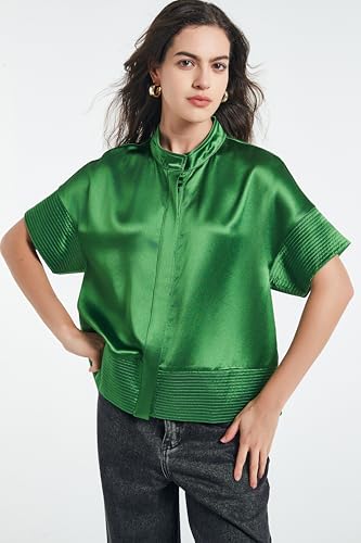 Women's Button Down Shirts Short Sleeve Cropped Dressy Casual Shirts Tops Loose Business Work Blouses