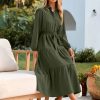 Womens Long Sleeve Dresses 2025 Fall Maxi Casual V Neck Belted Button Down Wedding Guest Shirt Dress with Pockets