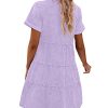 Denim Dress for Women Babydoll Tiered Short Sleeve Button Down Jean Shirt Dresses