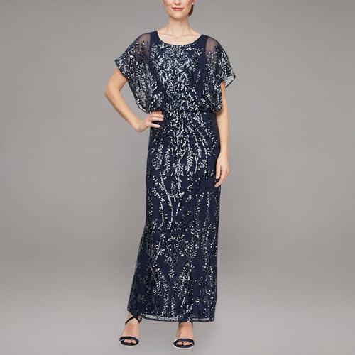 Women's Long Blouson Dress with Flutter Sleeves