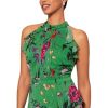 Women's Sleeveless Halter Neck Long Chiffon Floral Ruffle Dress