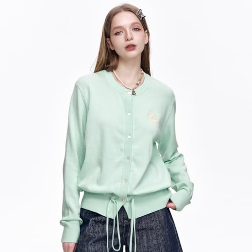41Aj7NDEgCL.jpg Womens Button-Down Cardigans Knit Stretchy Sweaters Drawstring Lightweight