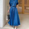 Women's Denim Dress Lapel Button Down Long Sleeve A Line Jeans Maxi Dress Plus Size Denim Shirt Dress with Pockets
