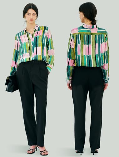Women's 100% Pure Silk Blouse Long Sleeve Button Down Shirt Spring Summer Elegant Floral Striped Tops Women Smooth Blouses