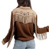 Women's Embroidered Western Long Sleeve Buttons Down Shirts Collared Retro Casual Blouses Shirts