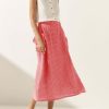 Plaid Skirts for Women Elastic Waist Midi Skirt with Pockets Vintage Flowy Gingham Long Skirt