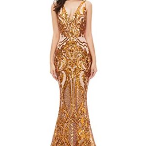 Women's V-Neck Sequins Sleeveless Lace-up Mermaid Evening Dress