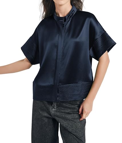Women's Button Down Shirts Short Sleeve Cropped Dressy Casual Shirts Tops Loose Business Work Blouses
