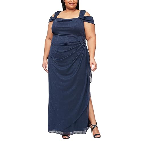 Women's Cold Shoulder Mother of The Bride Dress W/Ruched Skirt, Formal Event, Wedding Guest Gown (Plus Size)