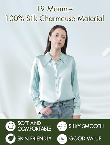 Silk Blouses for Women Long Sleeve Women??s 100% Pure Silk Blouses Elegant Button Down Shirt Smooth Tops Cool Shirts