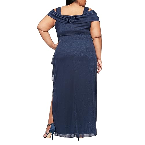 Women's Cold Shoulder Mother of The Bride Dress W/Ruched Skirt, Formal Event, Wedding Guest Gown (Plus Size)