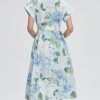 Women Summer Dresses 2025 Casual Wing Short Sleeve Button Down Midi Dress Floral Long Dress with Pocket