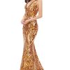 Women's V-Neck Sequins Sleeveless Lace-up Mermaid Evening Dress