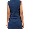 Women Sleeveless V Neck Button Down Frayed Hem Short Denim Dress