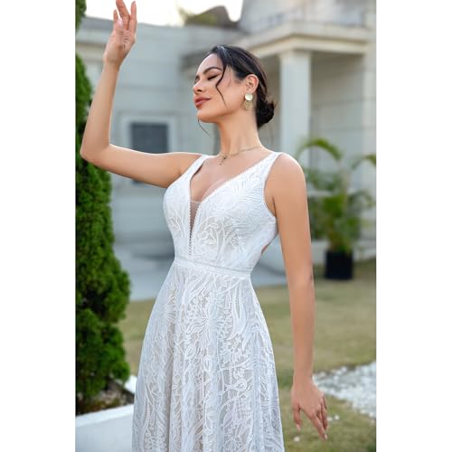 Women's Lace Boho Wedding Dress for Bride with Double Shoulders 2025 Bohemian Long A-Line Beach Bridal Gowns