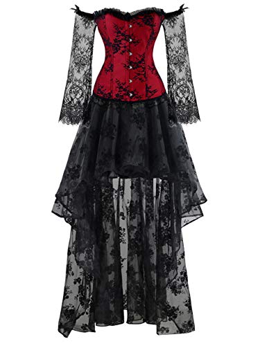 Women's Steampunk Victorian Off Shoulder Corset Top With High Low Skirt