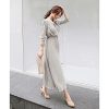 Womens Pleated Long Sleeve Loose Dress Casual Maxi Dresses with Tie Waist