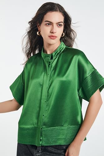 Women's Button Down Shirts Short Sleeve Cropped Dressy Casual Shirts Tops Loose Business Work Blouses