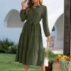 Womens Long Sleeve Dresses 2025 Fall Maxi Casual V Neck Belted Button Down Wedding Guest Shirt Dress with Pockets